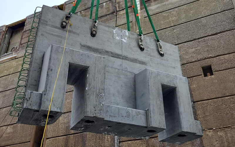 precast concrete wall being installed at snell lock